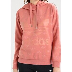 Adidas Originals Hoodie Womens M Pink Allover Print Trefoil Logo Pullover